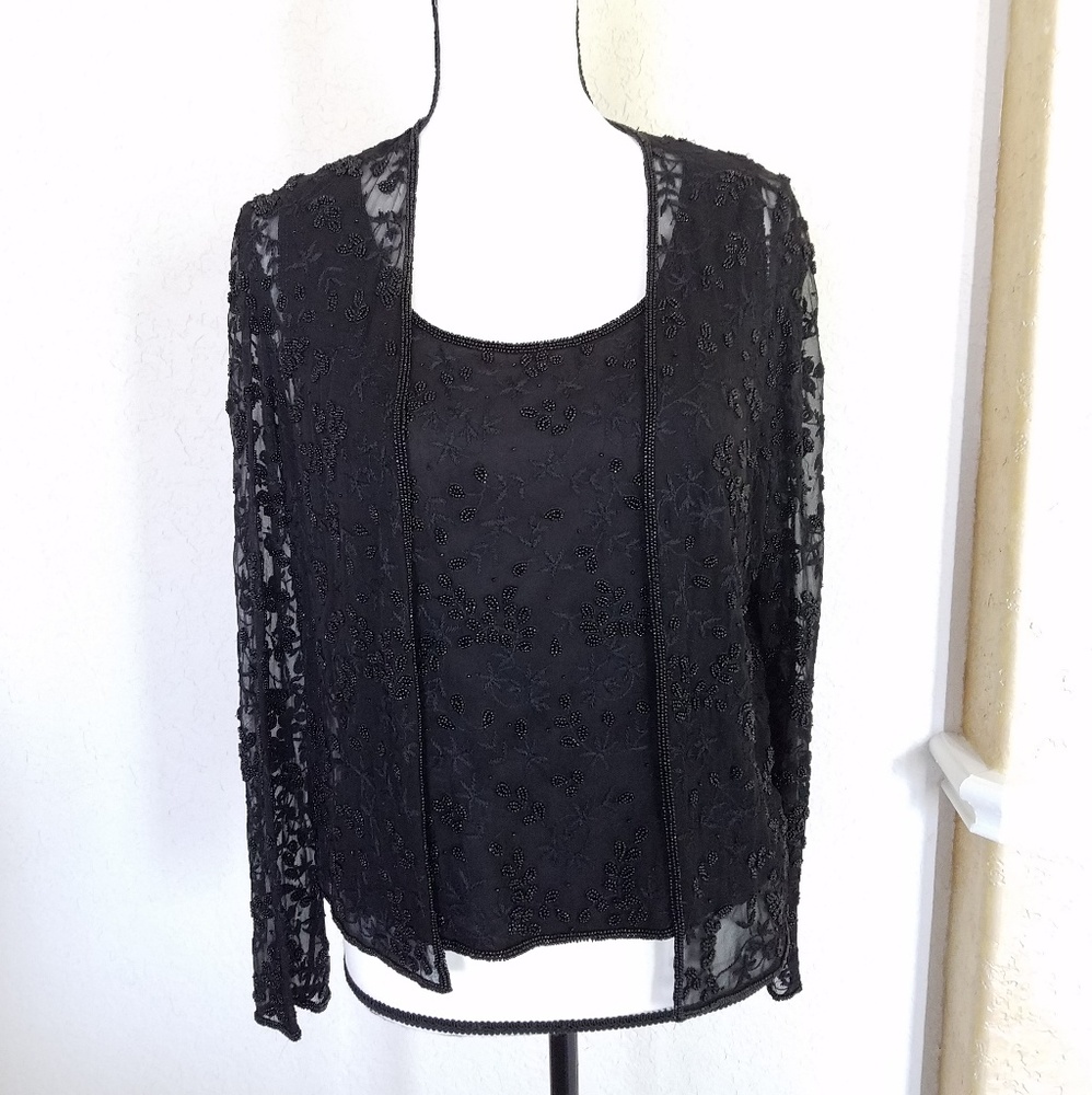 Beaded Silk Tank Top with Jacket Set